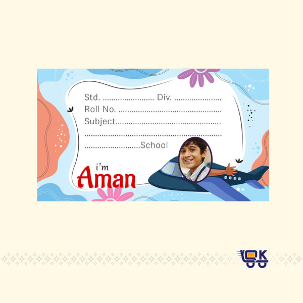 Personalized Cartoon Airplane Name Labels with Photo | Kids School Sticker Labels (36 Pcs Pack)