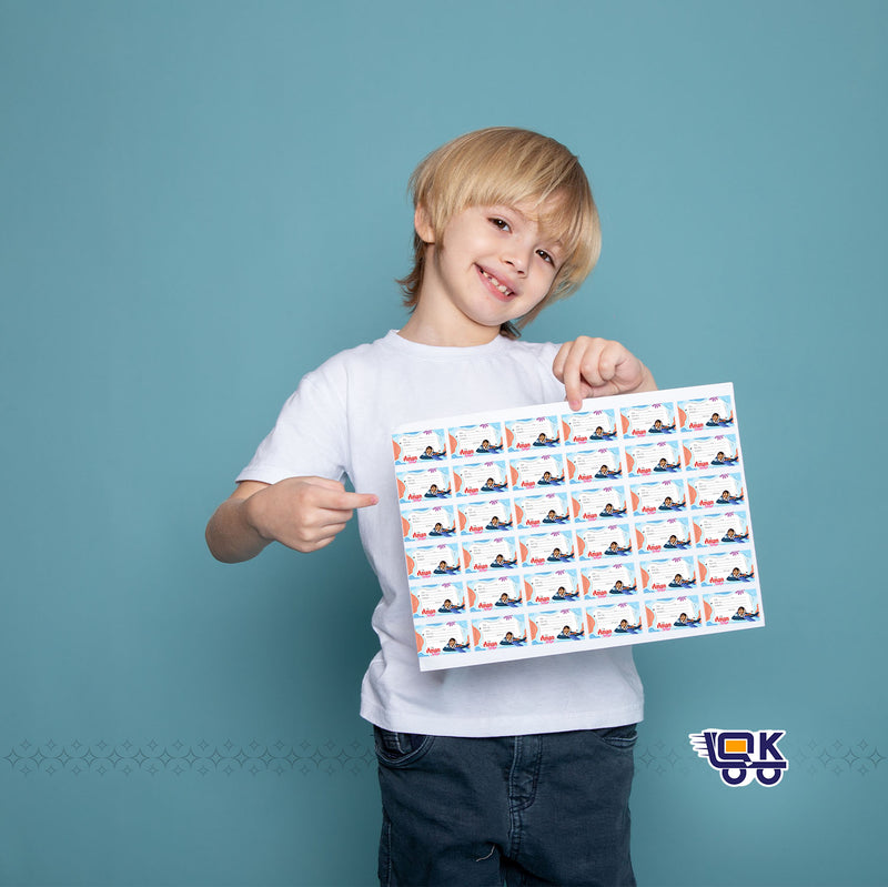 Personalized Cartoon Airplane Name Labels with Photo | Kids School Sticker Labels (36 Pcs Pack)