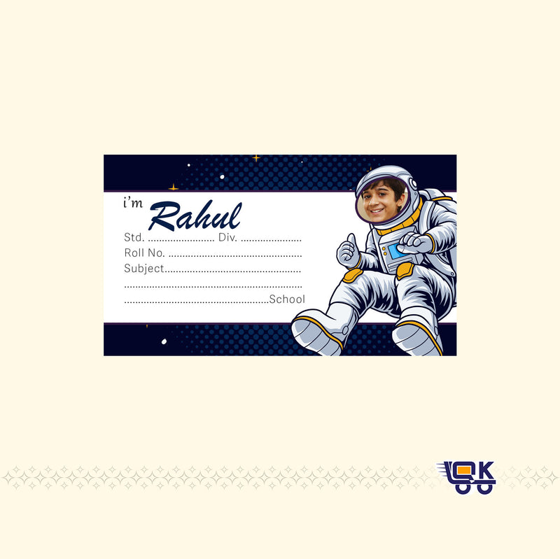 Personalized Astronaut Space Theme Name Labels with Photo | Kids School Sticker Labels (36 Pcs Pack)