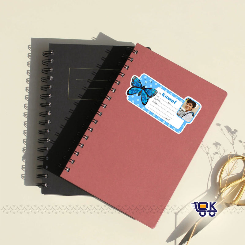 Personalized Blue Butterfly Photo Name Slips for Kids | Custom School Notebook Labels (24 pcs Pack)