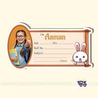 Personalized Cute Bunny Kids Name Slips with Photo | Minimal School Notebook Labels for Students (24 pcs Pack)