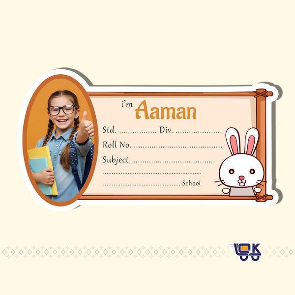 Personalized Cute Bunny Kids Name Slips with Photo | Minimal School Notebook Labels for Students (24 pcs Pack)