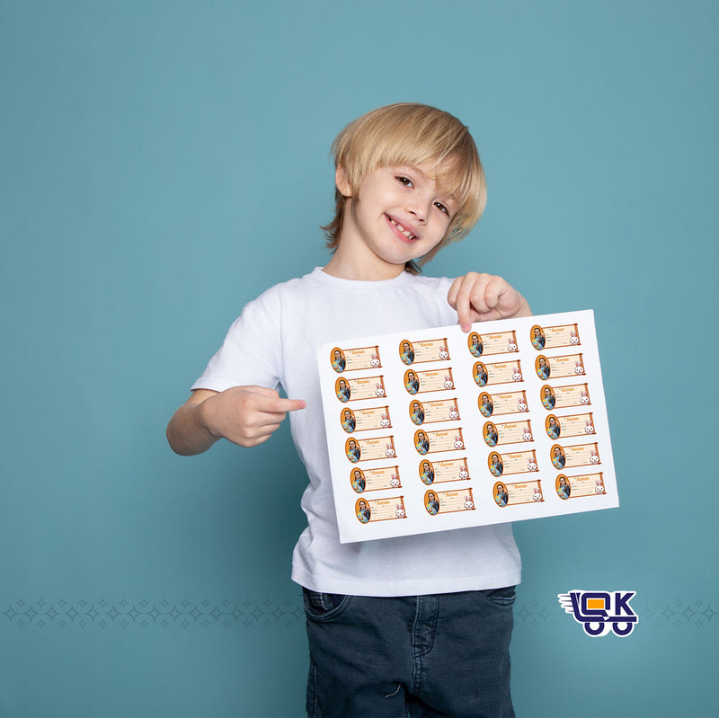 Personalized Cute Bunny Kids Name Slips with Photo | Minimal School Notebook Labels for Students (24 pcs Pack)