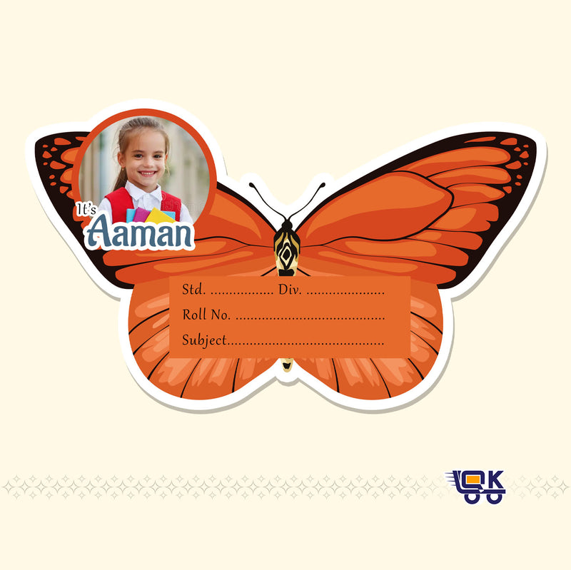 Personalized Butterfly Theme Name Slips with Photo | Custom School Labels for Kids (24 pcs Pack))