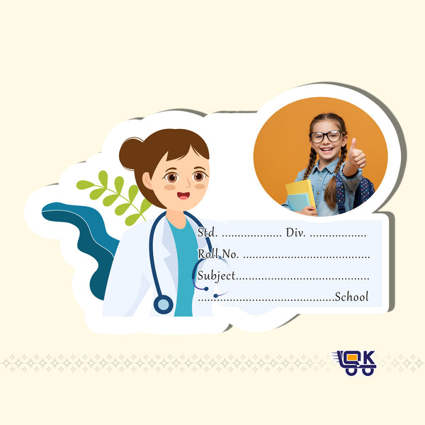 Personalized Cartoon Doctor Photo Name Slips for Kids | Custom School Notebook Labels (24 pcs Pack)