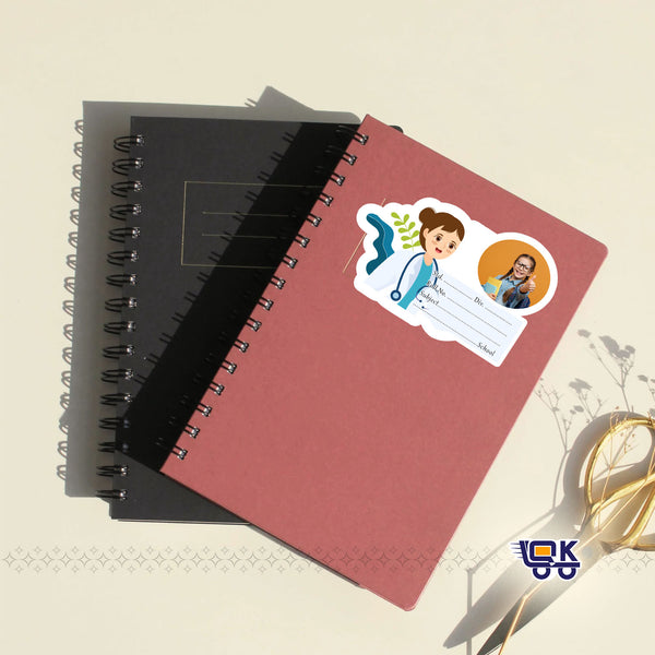 Personalized Cartoon Doctor Photo Name Slips for Kids | Custom School Notebook Labels (24 pcs Pack)