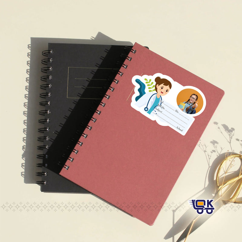 Personalized Cartoon Doctor Photo Name Slips for Kids | Custom School Notebook Labels (24 pcs Pack)