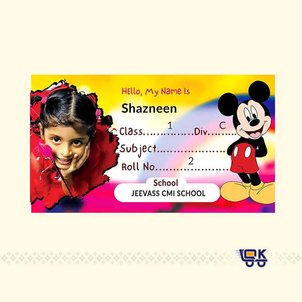 Personalized Cartoon Theme Name Slips with Photo | Kids School Labels Stickers 36 Pcs Pack