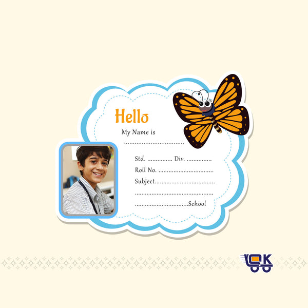 Personalized Cloud Style Butterfly Name Slips with Photo for Kids | Custom School Notebook Labels (24 pcs Pack)