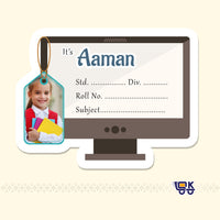 Personalized Computer Theme Name Slips with Photo | Kids Notebook Labels (24 Pcs Pack)
