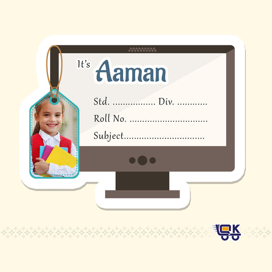 Personalized Computer Theme Name Slips with Photo | Kids Notebook Labels (24 Pcs Pack)