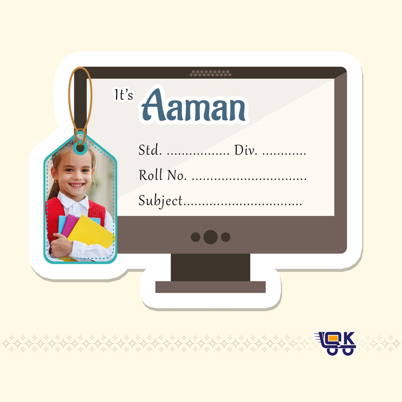 Personalized Computer Theme Name Slips with Photo | Kids Notebook Labels (24 Pcs Pack)