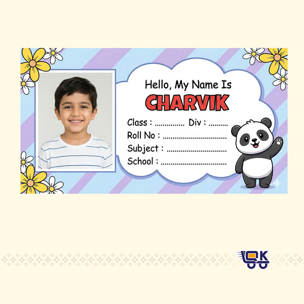 Personalized Cute Panda Name Labels with Photo | Kids School Sticker Labels (36 Pcs Pack)