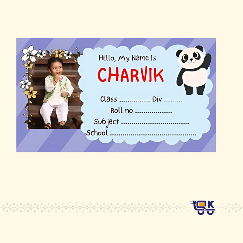 Personalized Cute Panda Name Labels with Photo | Kids School Sticker Labels (36 Pcs Pack)