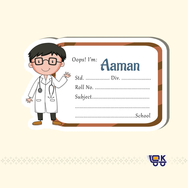 Personalized Doctor Theme Name Slips for Kids | Custom School Notebook Labels (24 pcs Pack)
