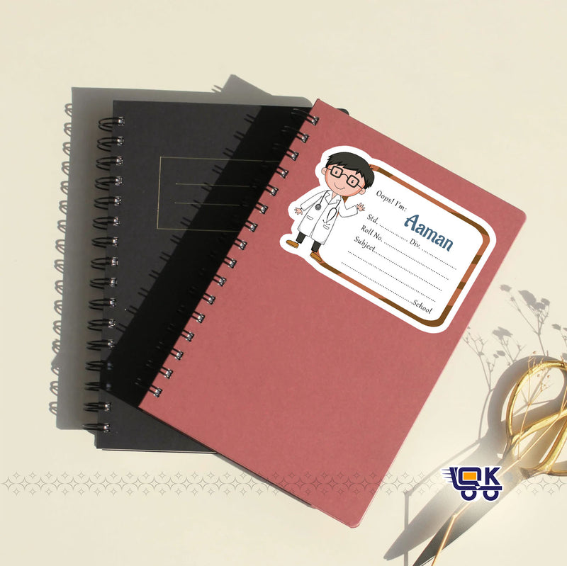 Personalized Doctor Theme Name Slips for Kids | Custom School Notebook Labels (24 pcs Pack)