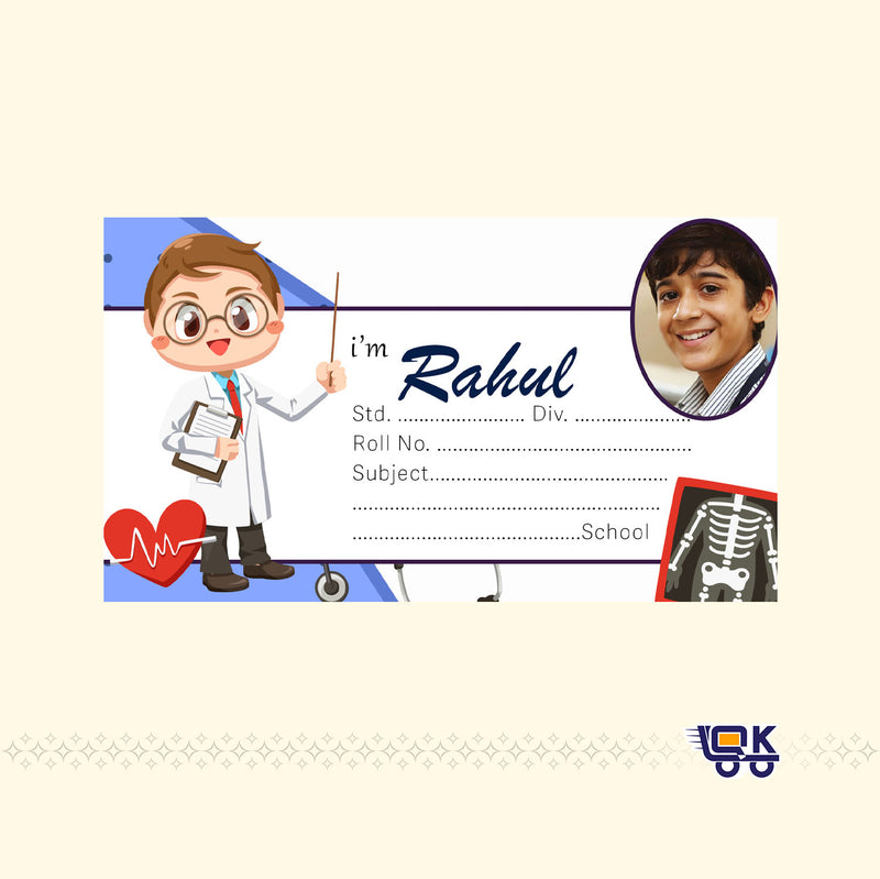 Personalized Kids Photo Name Labels with Doctor Theme | Custom School Stickers for Books & Bottles (36 Pcs)