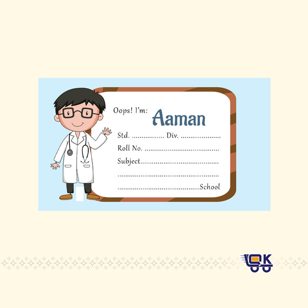 Personalized Kids Name Labels with Cute Doctor Theme | Custom School Stickers for Books & Bottles (36 Pcs)