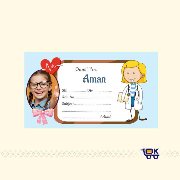 Personalized Doctor Theme Name Labels with Photo | Kids School Sticker Labels (36 Pcs Pack)
