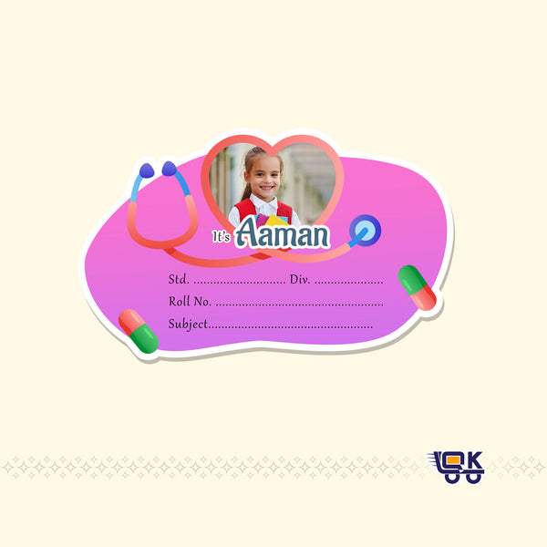 Personalized Doctor Theme Name Slips with Photo | Kids School Labels (24 Pcs Pack)