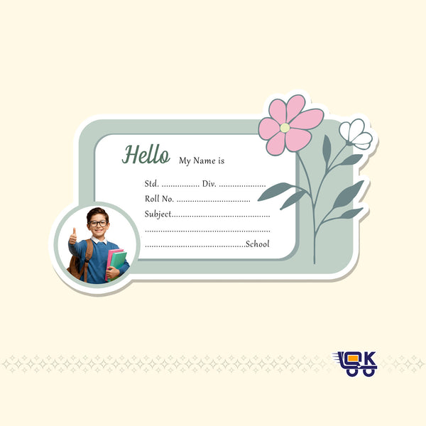 Personalized Floral Hello Photo Name Slips for Kids | Custom School Notebook Labels (24 pcs Pack)