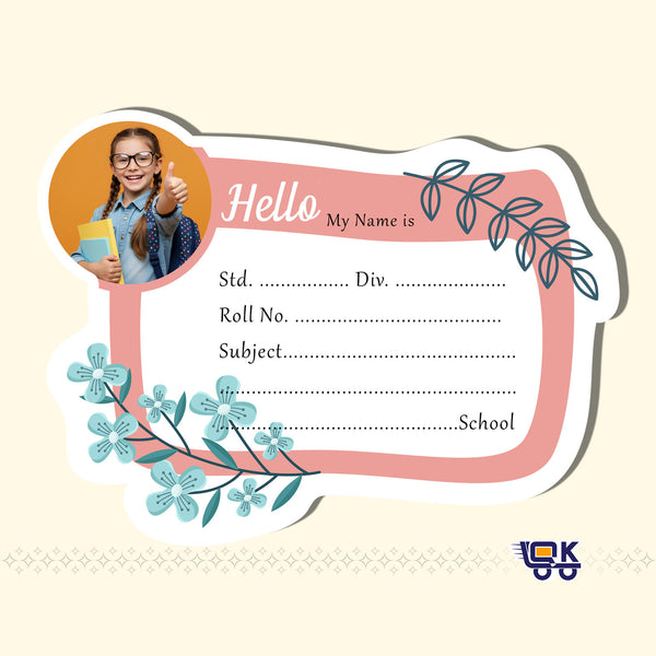 Personalized Floral Photo Name Slips for School | Aesthetic Notebook Labels for Kids (24 pcs Pack)