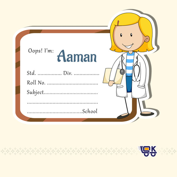 Personalized Girl Doctor Theme Name Slips for Kids | Custom School Notebook Labels (24 pcs Pack)