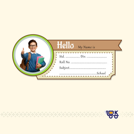 Personalized Hello Theme Photo Name Slips for Kids | Custom School Notebook Labels (24 pcs Pack)