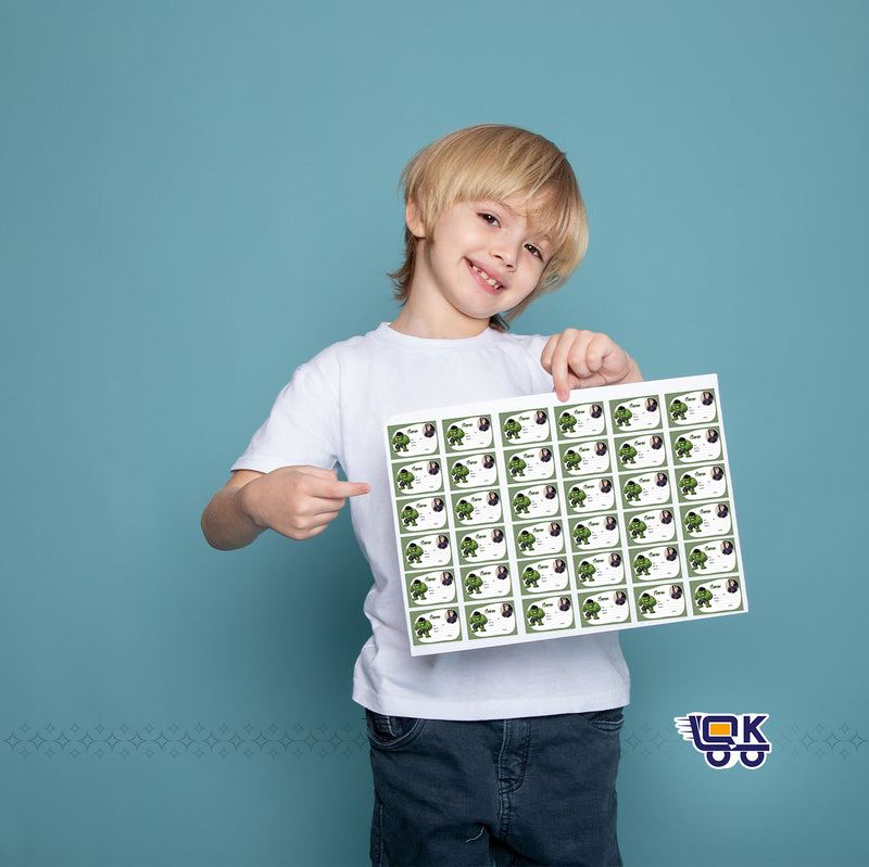 Personalized Hulk Theme Name Slips with Photo | Kids School Labels Stickers 36 Pcs Pack