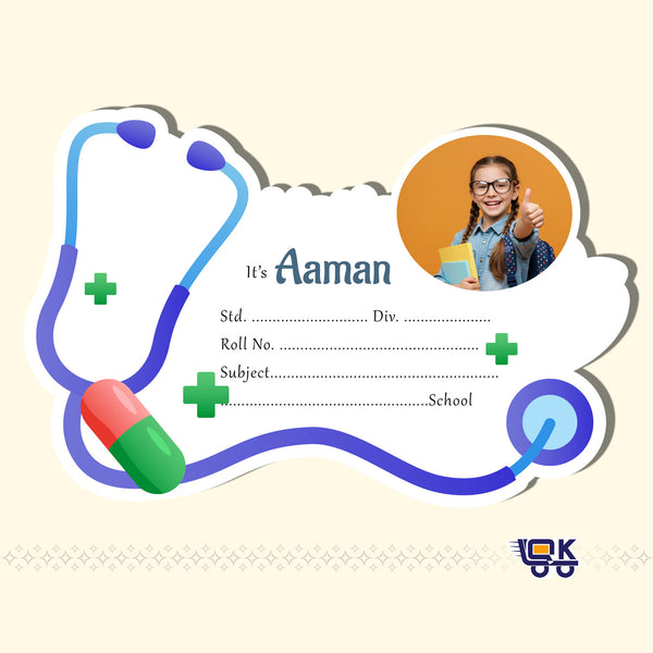 Personalized Medical Photo Name Slips for Kids | Custom School Notebook Labels (24 pcs Pack)