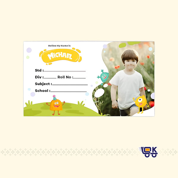 Personalized Cartoon Monster Name Slips with Photo | Kids School Label Stickers (36 Pcs Pack)