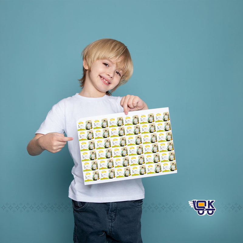 Personalized Cartoon Monster Name Slips with Photo | Kids School Label Stickers (36 Pcs Pack)