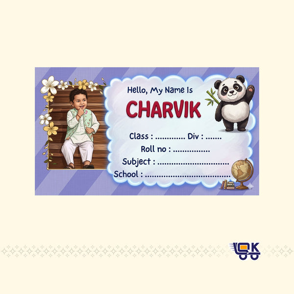 Personalized Panda School Name Labels with Photo | Kids Notebook Stickers (36 Pcs Pack)