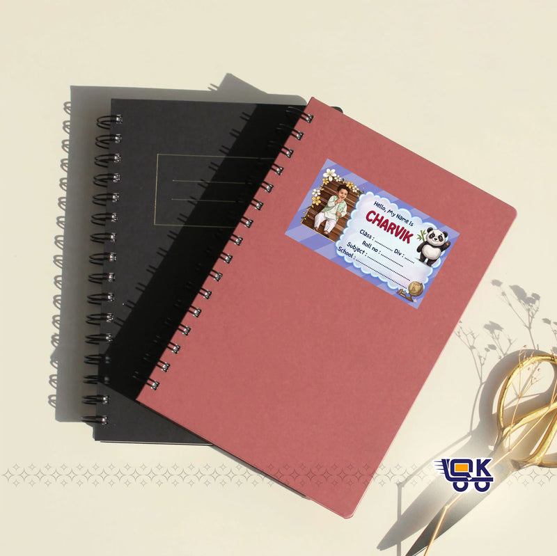 Personalized Panda School Name Labels with Photo | Kids Notebook Stickers (36 Pcs Pack)
