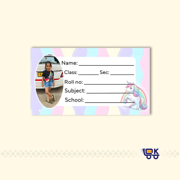 Personalized Pastel Unicorn Name Slips with Photo | Kids School Labels Stickers 36 Pcs Pack