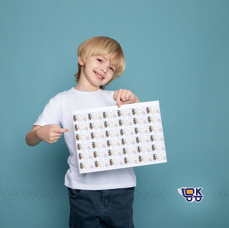 Personalized Pastel Unicorn Name Slips with Photo | Kids School Labels Stickers 36 Pcs Pack