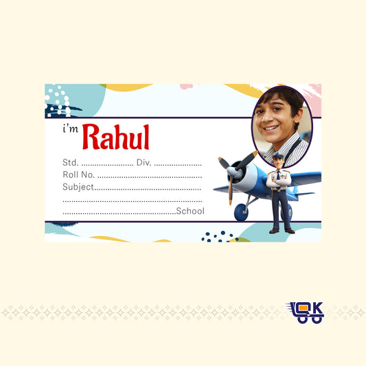 Personalized Pilot Theme Photo Name Labels for Kids | Custom School Stickers for Books & Bottles (36 Pcs)