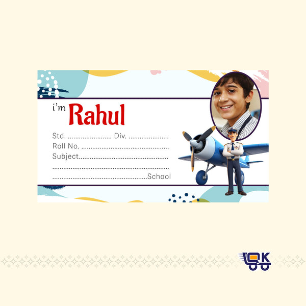 Personalized Pilot Theme Photo Name Labels for Kids | Custom School Stickers for Books & Bottles (36 Pcs)