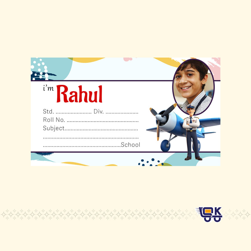 Personalized Pilot Theme Photo Name Labels for Kids | Custom School Stickers for Books & Bottles (36 Pcs)