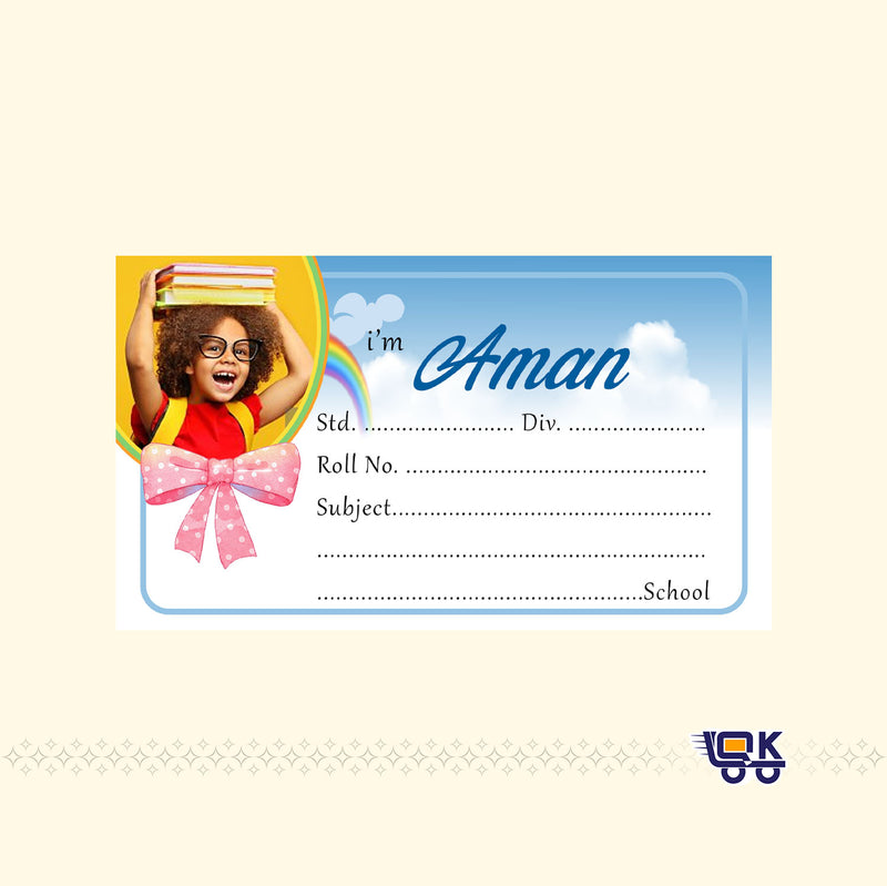 Personalized Kids Photo Name Labels with Rainbow Theme | Custom School Stickers for Books & Bottles (36 Pcs)