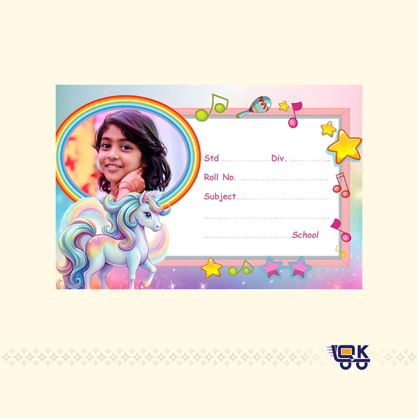 Personalized Rainbow Unicorn Name Slips with Photo | Kids School Labels Stickers 36 Pcs Pack