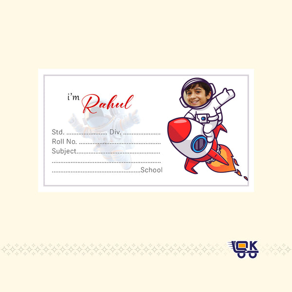 Personalized Rocket Theme Name Labels with Photo | Kids School Sticker Labels (36 Pcs Pack)