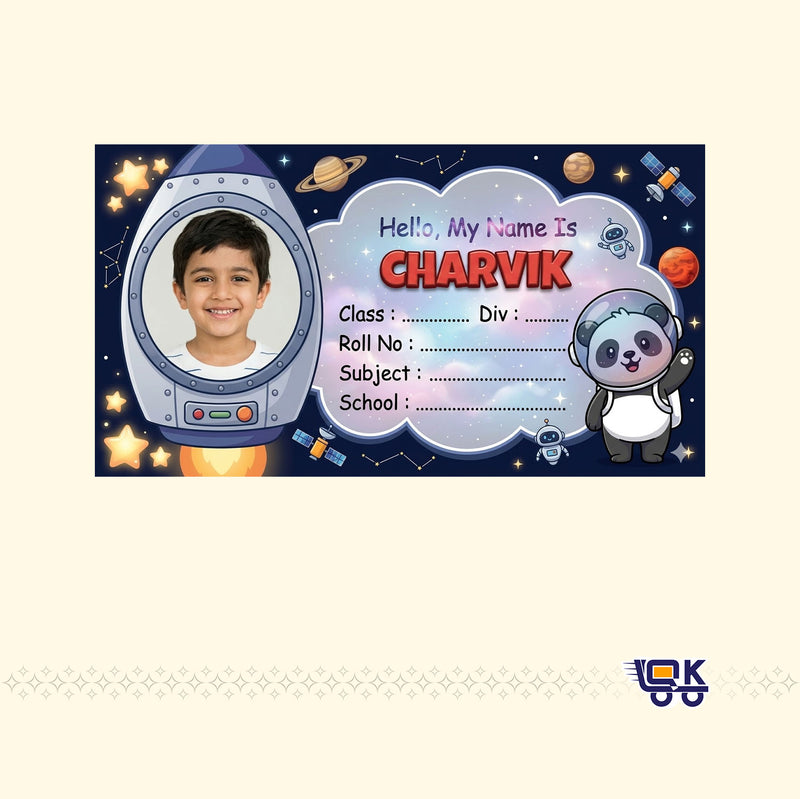 Personalized Space Adventure Name Labels with Photo | Kids School Sticker Labels (36 Pcs Pack)