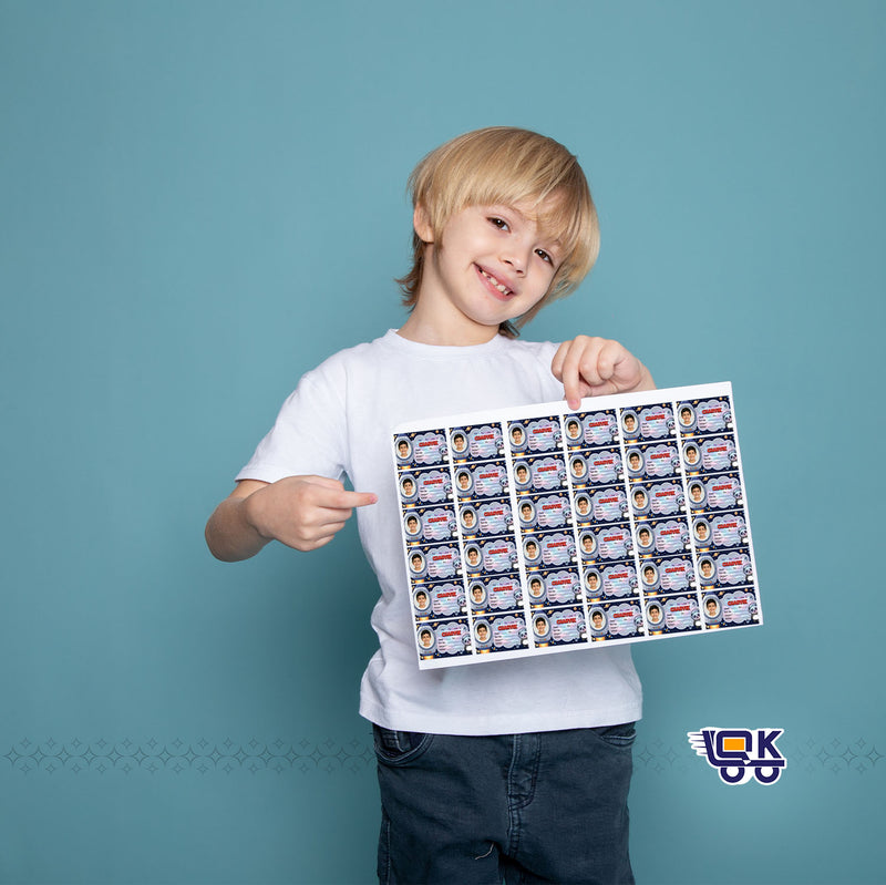 Personalized Space Adventure Name Labels with Photo | Kids School Sticker Labels (36 Pcs Pack)
