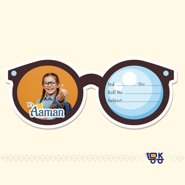 Personalized Sunglasses Shape Name Slips for Kids | Photo Notebook Labels (24 pcs Pack)