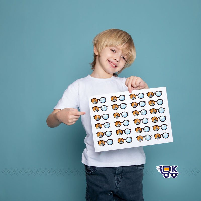 Personalized Sunglasses Shape Name Slips for Kids | Photo Notebook Labels (24 pcs Pack)
