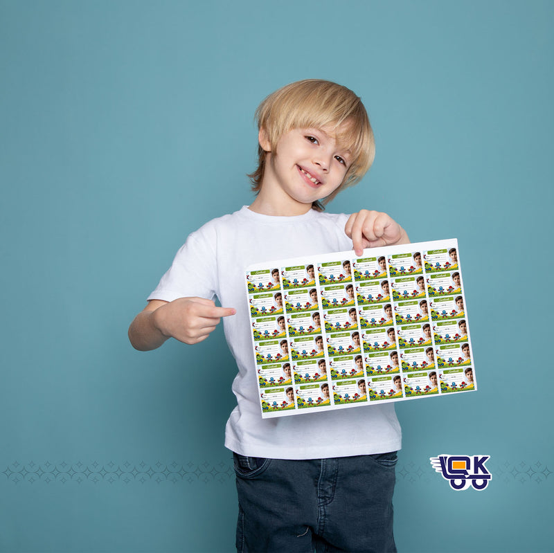 Personalized Superhero Theme Name Slips with Photo | Kids School Label Stickers (36 Pcs Pack)