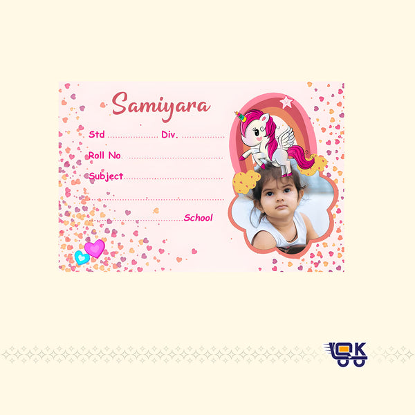 Personalized Unicorn Theme Name Slips with Photo | Kids School Labels Stickers 36 Pcs Pack