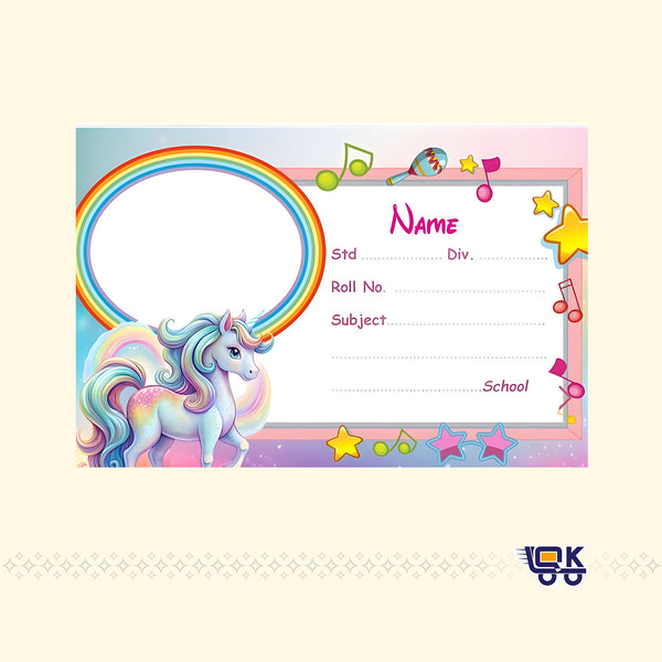 Personalized Unicorn Theme Name Slips with Photo | Kids School Labels Stickers 36 Pcs Pack